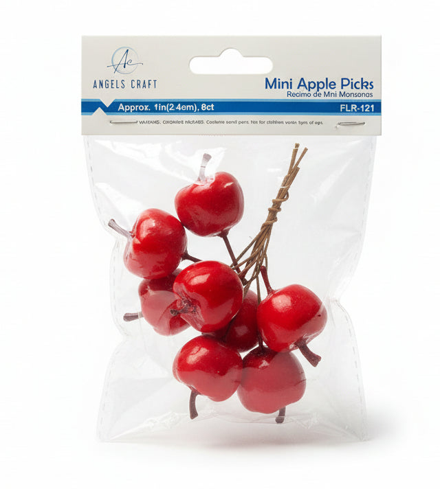 Racimos de Mini Manzanas | Mini Apple Picks | 2.54x2.54x2.54cm | Single Apple | 8ct.