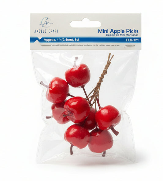 Racimos de Mini Manzanas | Mini Apple Picks | 2.54x2.54x2.54cm | Single Apple | 8ct.