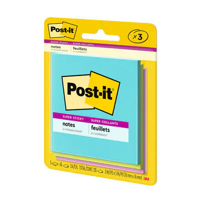 POST IT NOTE ASST 3" X 3" SUPER STICK