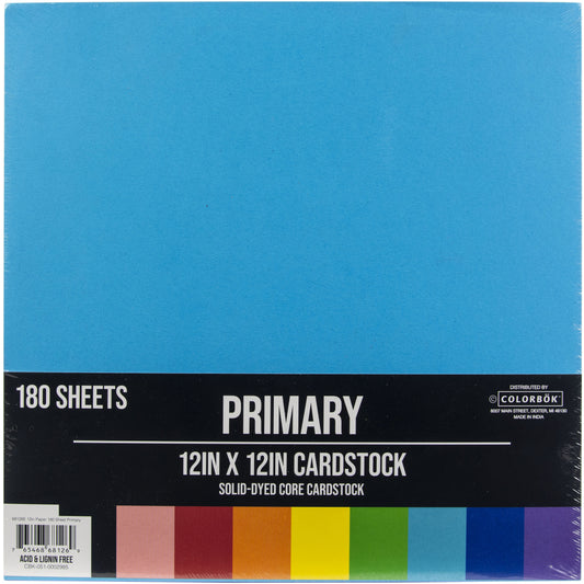 Primary Cardstock Assortment | 12"X12"| 180/Pk
