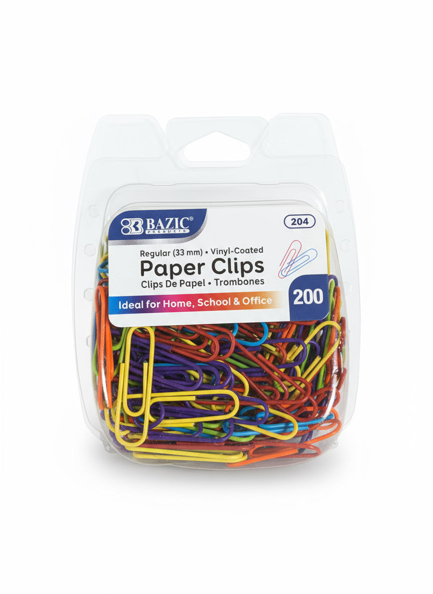 PAPER CLIPS #1 VINYL ASSORTED COLORS PQ.200