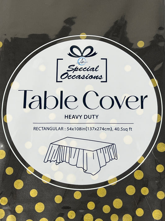 RECTANGLE TABLE COVER WITH DOT BLACK/GOLD 54X108IN