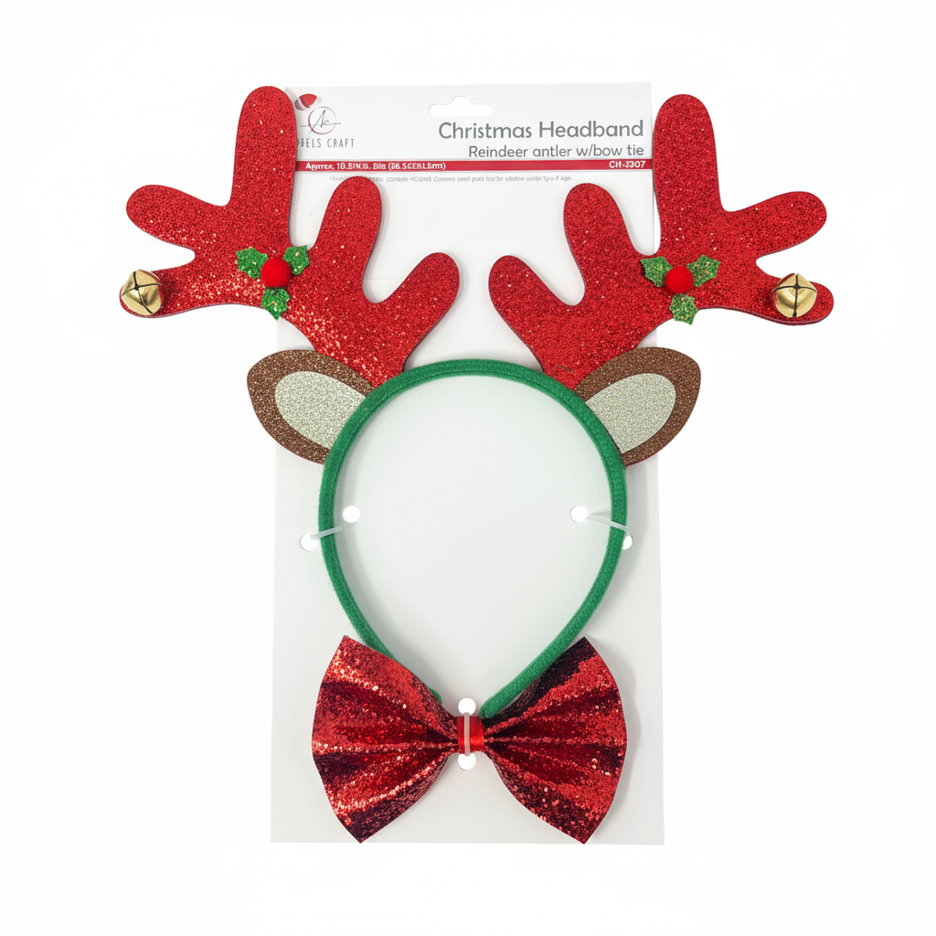 Christmas Headband Reindeer Antler W/Bow Tie - JA Riollano