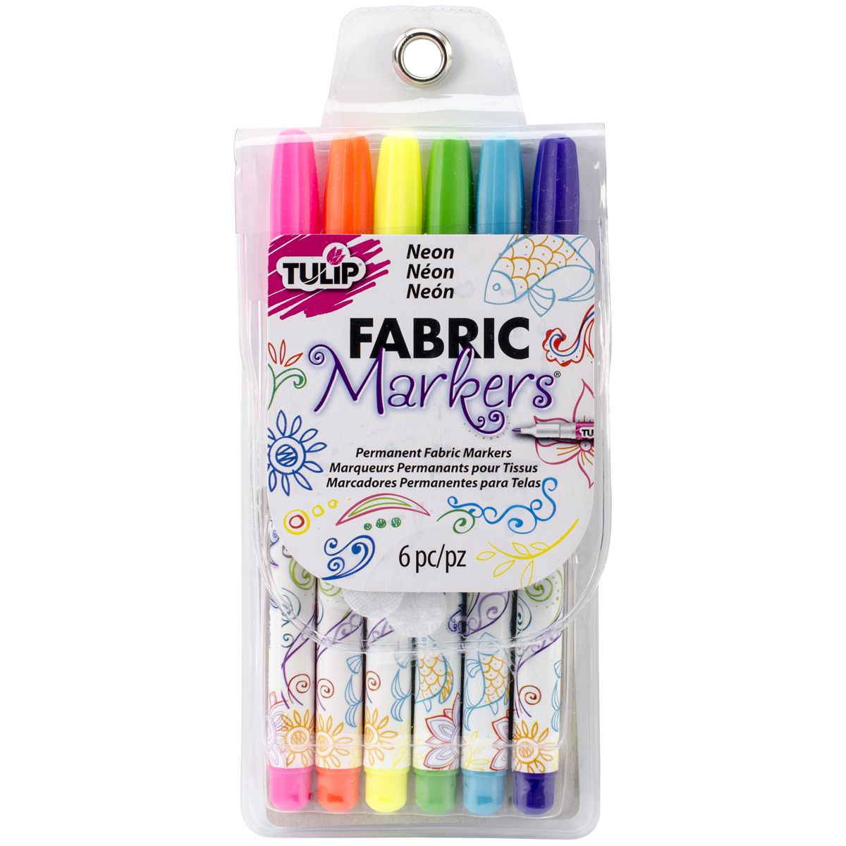 NEON Tulip Permanent Fabric Markers | 6Pkg