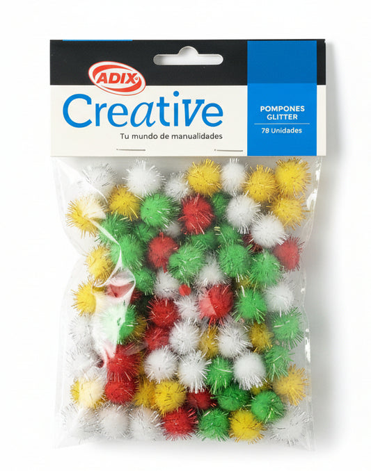 Pom-Poms Glitter | Colores Surtidos| 78pcs