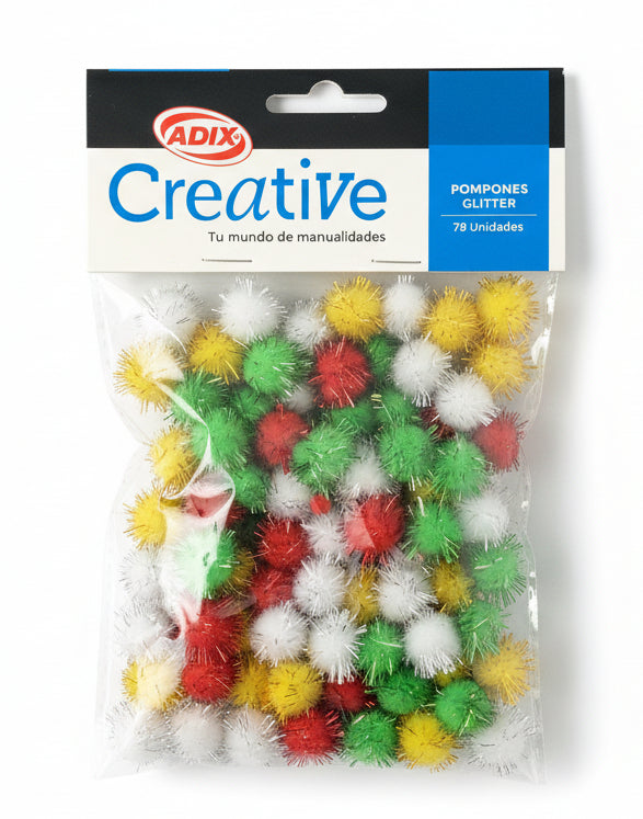 Pom-Poms Glitter | Colores Surtidos| 78pcs