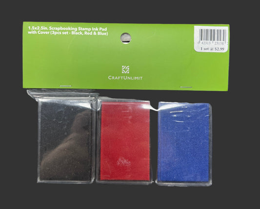 1.5x2.5in. Scrapbooking Stamp Ink Pad with Cover (3pcs set - Black, Red & Blue)