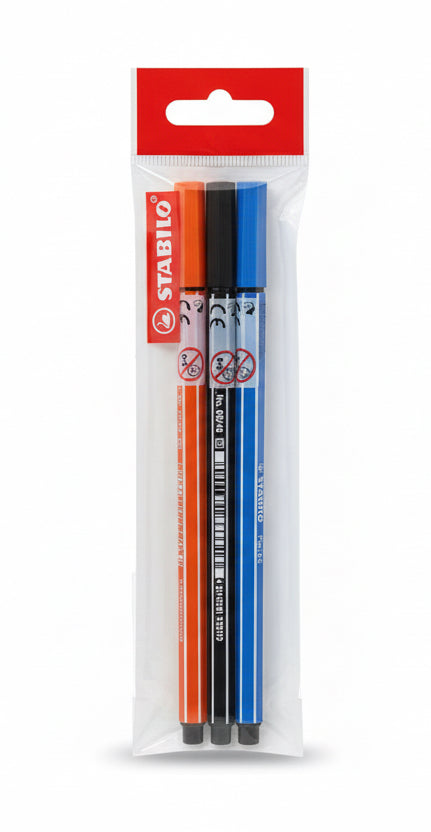 Pen 68 3 colores, azul, negro y rojo