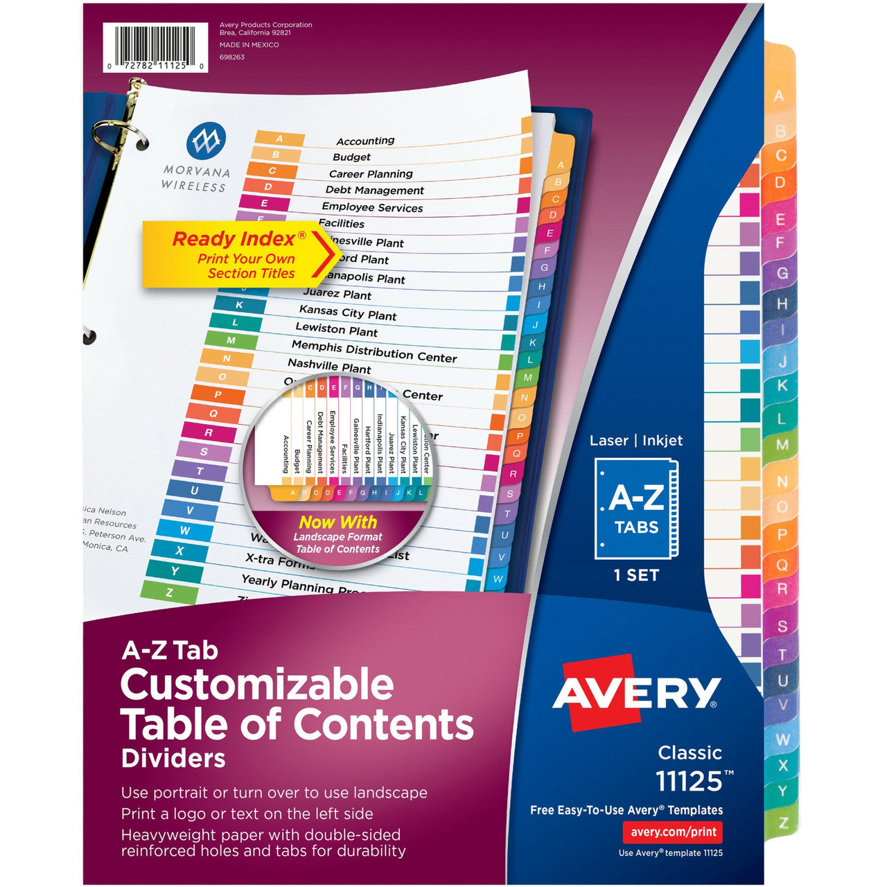 INDEX A-Z BINDER DIVIDERS MULTICOLOR TAB 1 SET