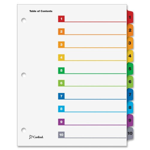 PRINTABLE INDEX DIVIDERS 10 TAB MULTICOLOR