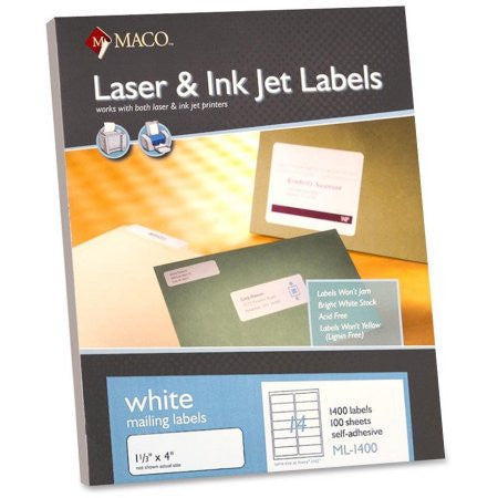 LABELS MAILING 1-1/3" X 4" WHITE 1400 C