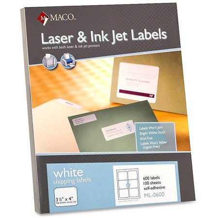LABELS SHIPPING 3-1/3" X 4" WHITE 600 PC