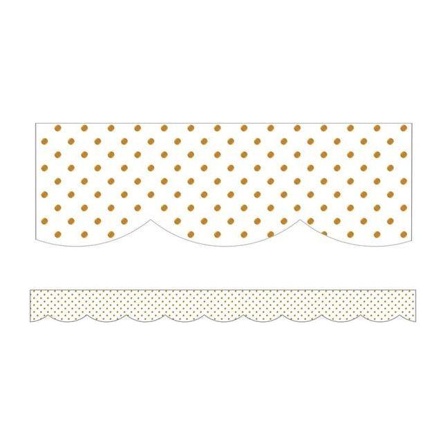 WHITE WITH GOLD DOTS SCALLOPED BORDER