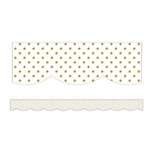 WHITE WITH GOLD DOTS SCALLOPED BORDER