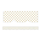 WHITE WITH GOLD DOTS SCALLOPED BORDER