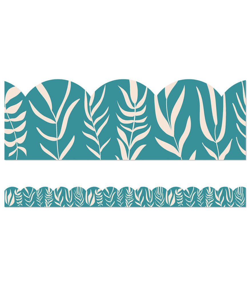 TEAL WITH LEAVES SCALLOPED BORDER