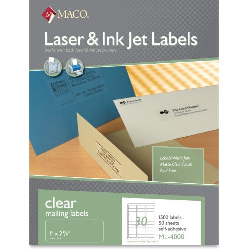 LABELS MAILING 1" X 2-5/8" CLEAR 1500 PC