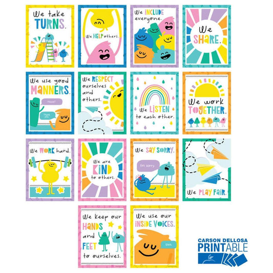 Rules for a Happy Class Poster Mini Posters 14 PCS