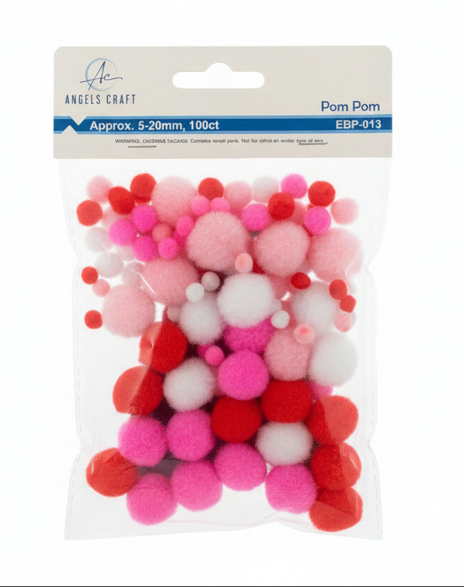 Pom-Pom Asst Colors and Sizes | Rosa , Rojo Blanco | 5-20m | 10pcs