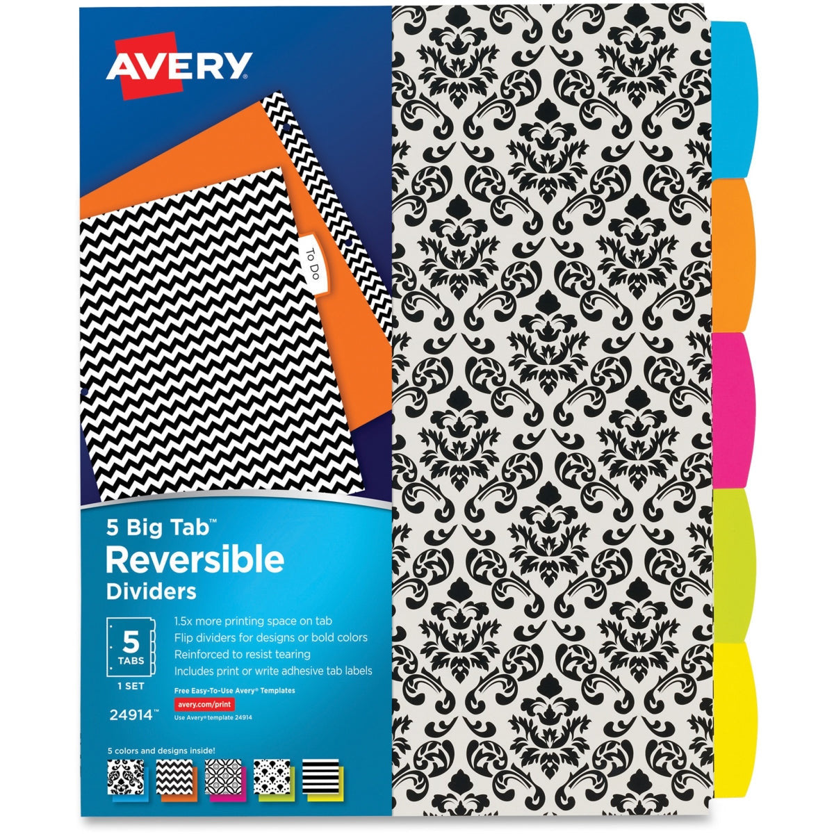 REVERSIBLE FASHION DIVIDERS 5 TAB SET ASST DESIGNS