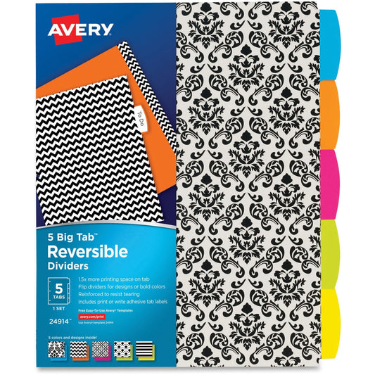 REVERSIBLE FASHION DIVIDERS 5 TAB SET ASST DESIGNS