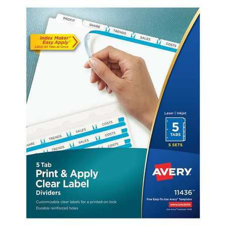 PRINT & APPLY CLEAR LABEL DIVIDER 5 TAB WHITE