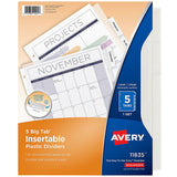 BIG TAB INSERTABLE PLASTIC DIVIDER CLEAR 5 TAB