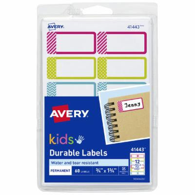 PERMANENT DURABLE LABELS KIDS 3/4" X 1-3/4"