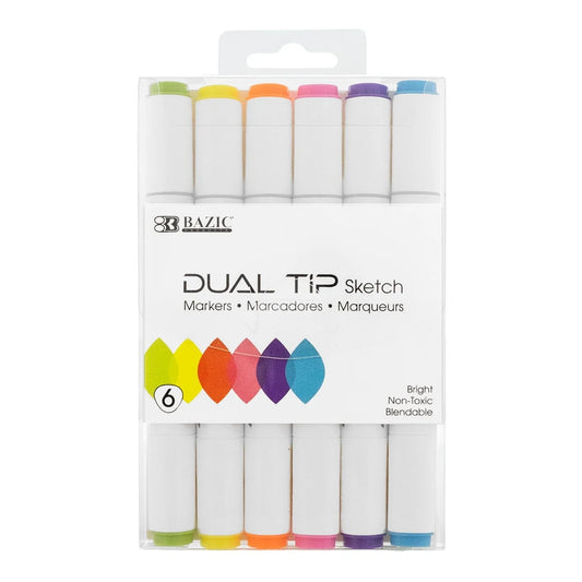 Dual Tip Sketch Markers 6 Fluorescent Colors