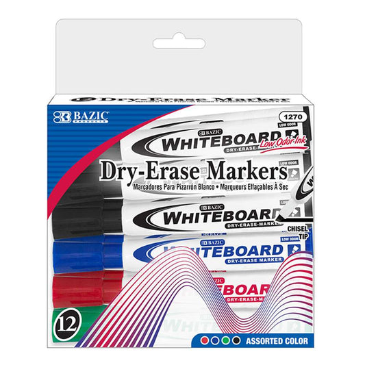 DRY ERASE MARKERS ASST CHISEL PQT.12