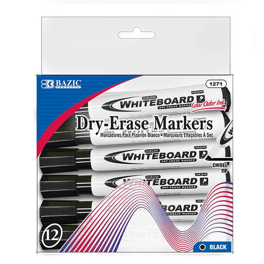 DRY ERASE MARKERS BLACK CHISEL PQT.12