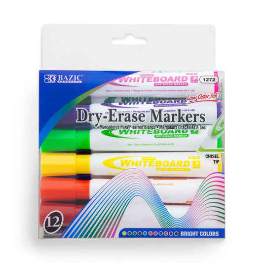 DRY ERASE MARKER BRIGHT COLORS CHISEL PQT.12
