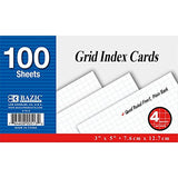 QUAD RULED 4-1" WHITE INDEX CARD 3" X 5" PQ.100