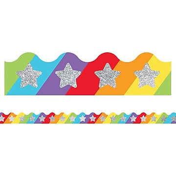 BORDER SCALLOPED GLITTER STARS ON RAINBOW