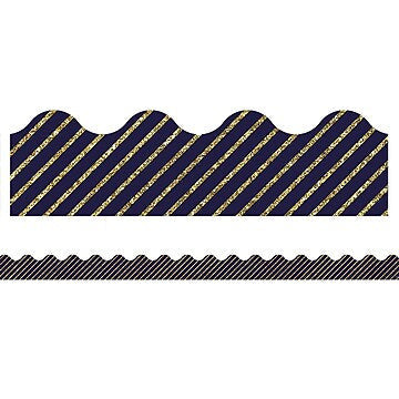 BORDER SCALLOPED GOLD GLITTER AND NAVY STRIPE