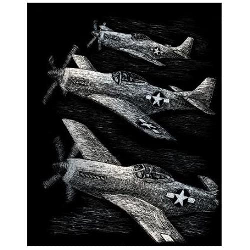 ENGRAVING ART SILVER FOIL FIGHTER PLANES 3 PC