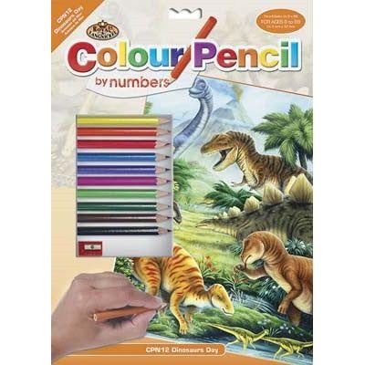 COLOUR PENCIL BY NUMBER DINOSAURS DAY 12 PC