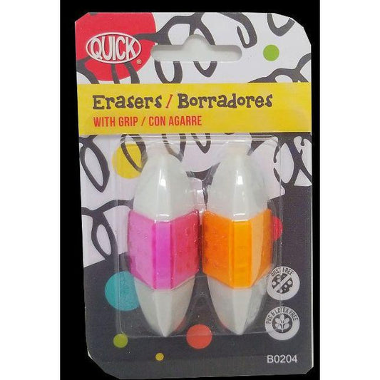 ERASER W/PLASTIC ASSORTED COLOR GRIP PQ.2