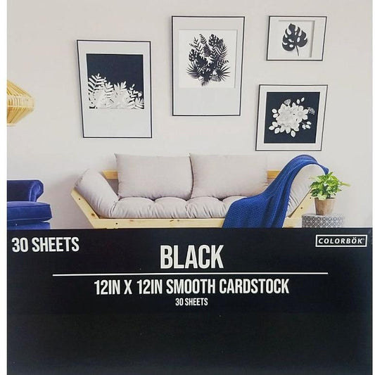CARDSTOCK SMOOTH BLACK 12X12 30 SHEETS