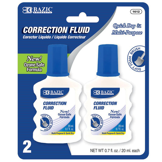 CORRECTION FLUID W/FOAM BRUSH 2/PK
