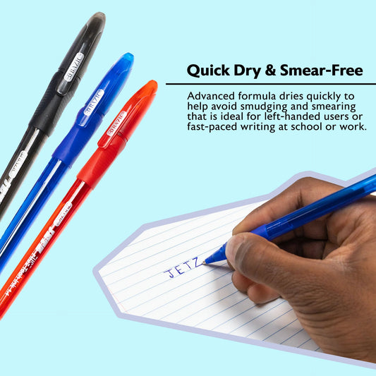 BAZIC Jetz 1.4 mm Tip Asst. Color FUSE Tech Ink Pen w/ Cushion Grip (8/Pack)