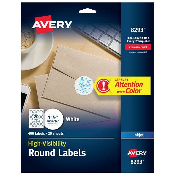 HIGH VISIBILITY ROUND LABEL 1-1/2" WHITE PQ.400