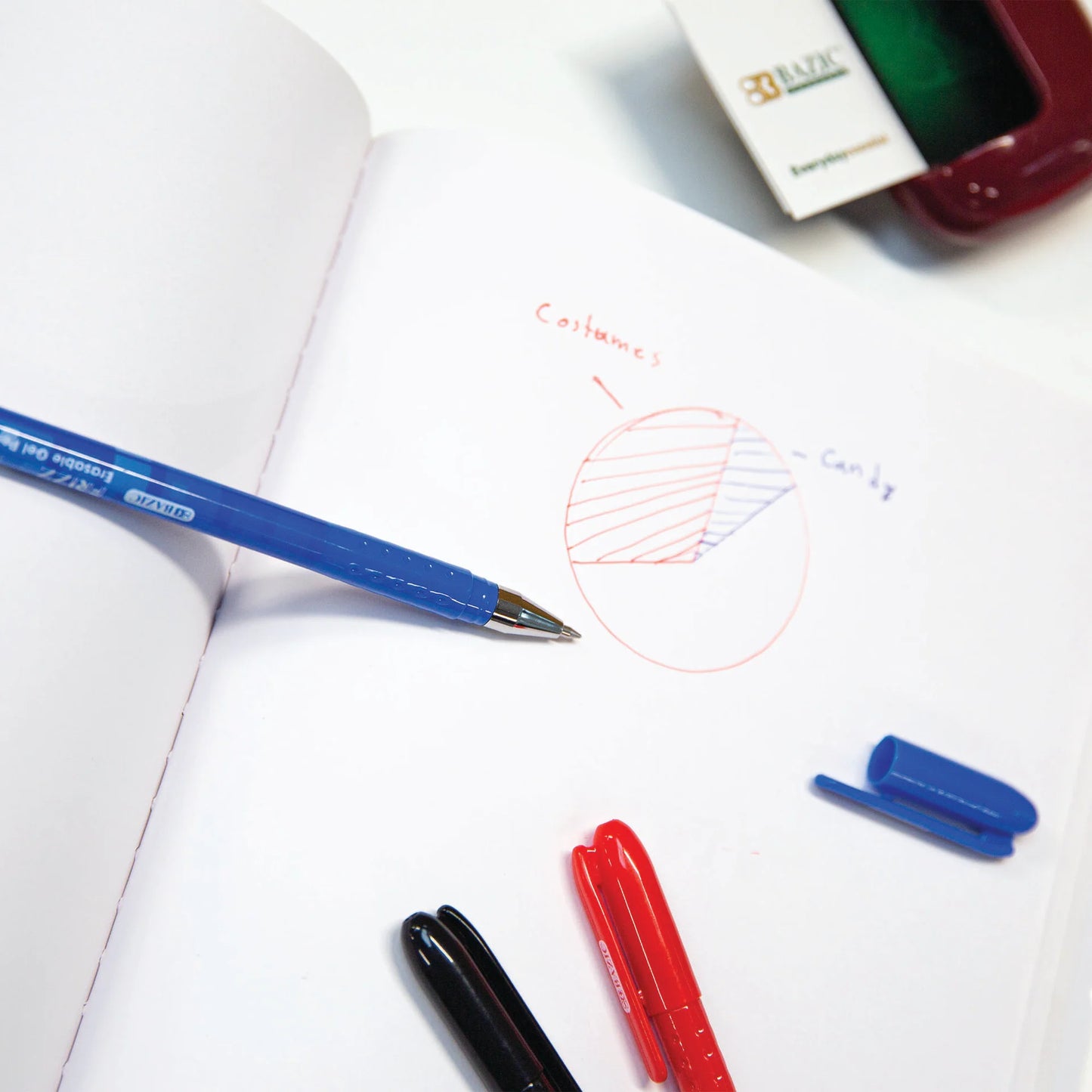 BAZIC Frizz Assorted Color Erasable Gel Pen (3/Pack)