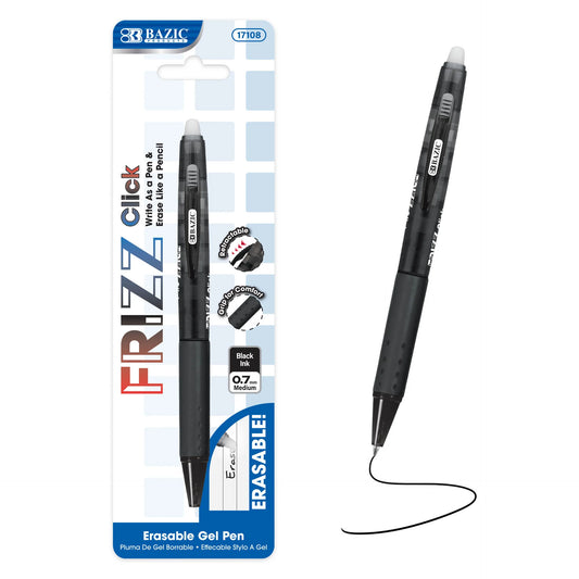 BAZIC Frizz Black Erasable Gel Retractable Pen with Grip