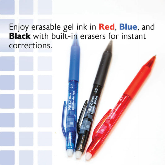 BAZIC Frizz Assorted Color Erasable Gel Retractable Pen with Grip (3/Pack)