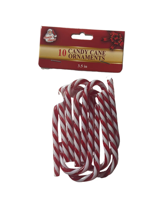 CANDY CANE ORNAMENT 3.5IN 10PCS R/W