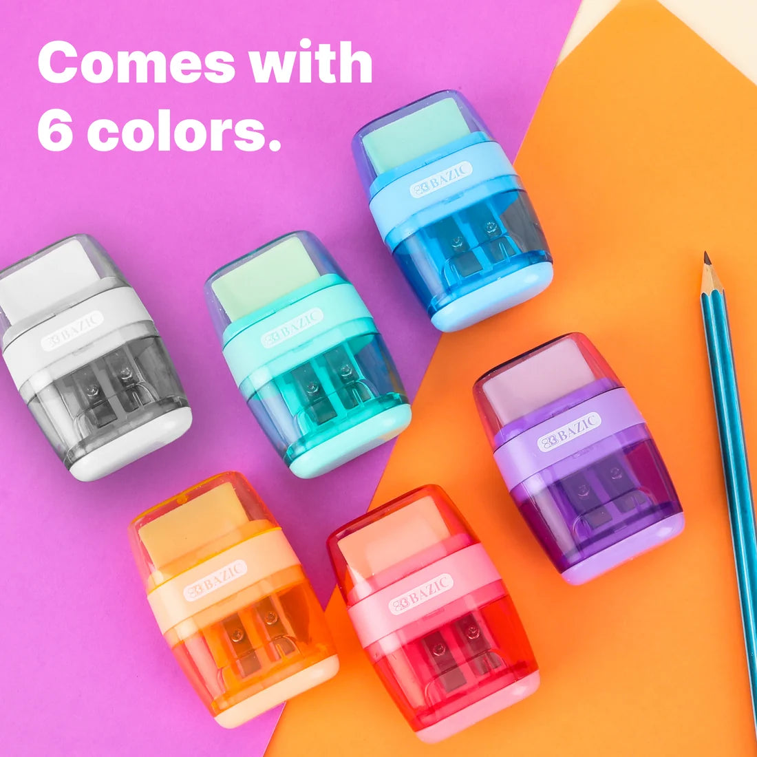 BAZIC Mila Dual Hole Sharpener w/ Square Receptacle + Eraser