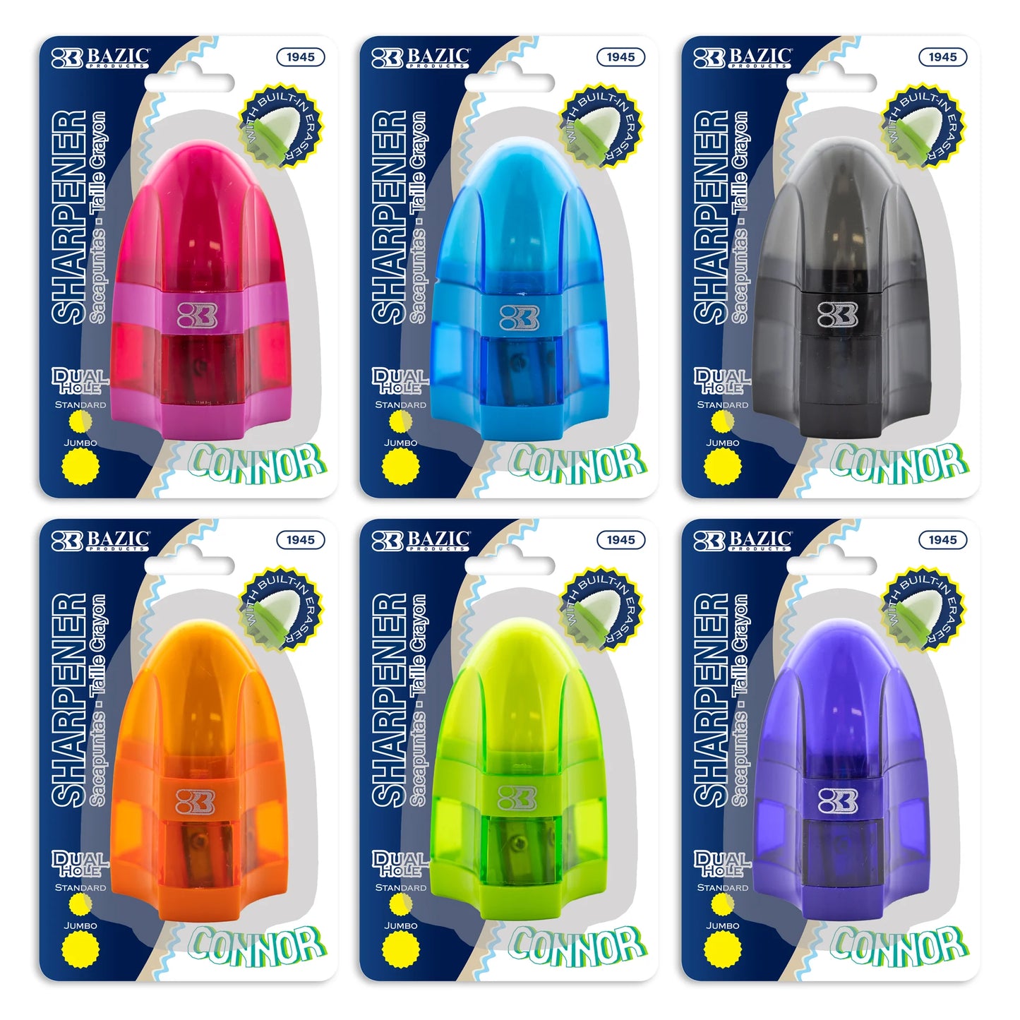 BAZIC Connor Dual Hole Sharpener w/ Receptacle + Eraser