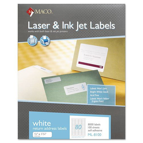 LABELS RETURN ADDRESS 1/2" X 1-3/4" WHITE 8000 PC
