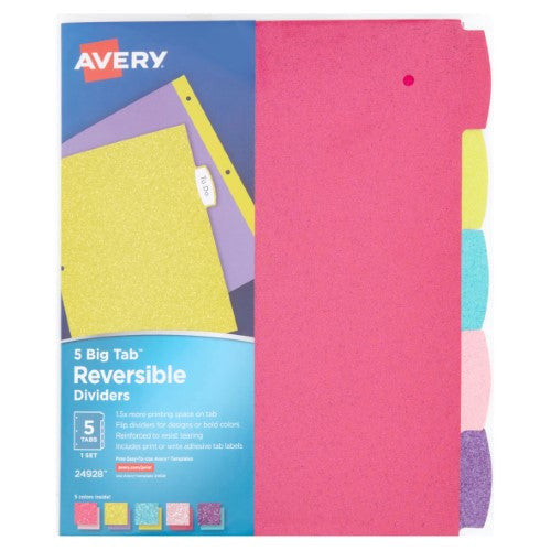 REVERSIBLE FASHION DIVIDERS 5 TAB SET ASST COLORS